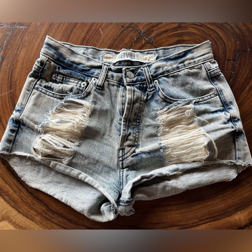 Brandy Melville Button Fly, Distressed Denim Shorts